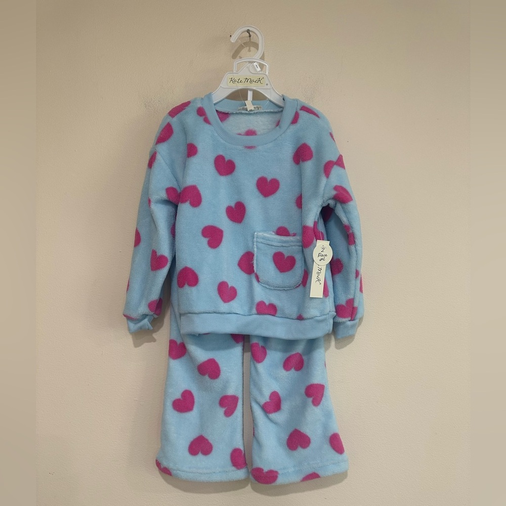 Kate Mack Heart-Patterned Blue and Pink Kids Pajamas. 3T. NWT.